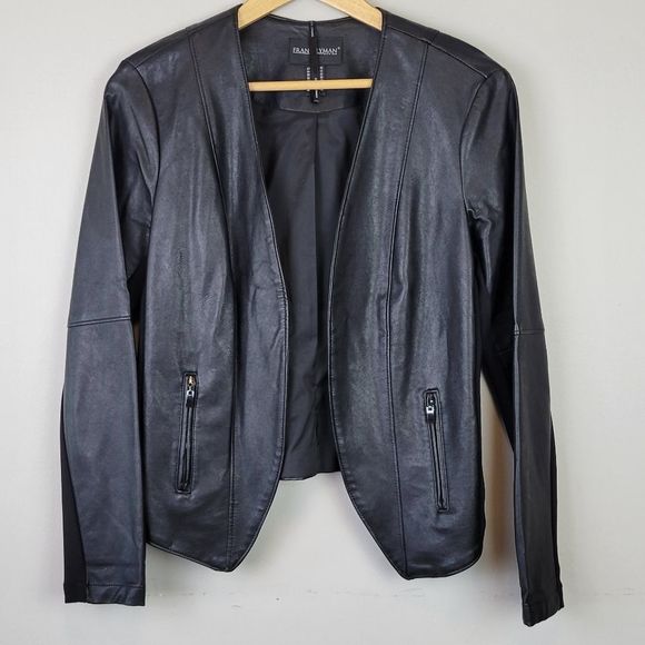 Frank Lyman Faux Leather Open Front Jacket Black 10 - Picture 12 of 12